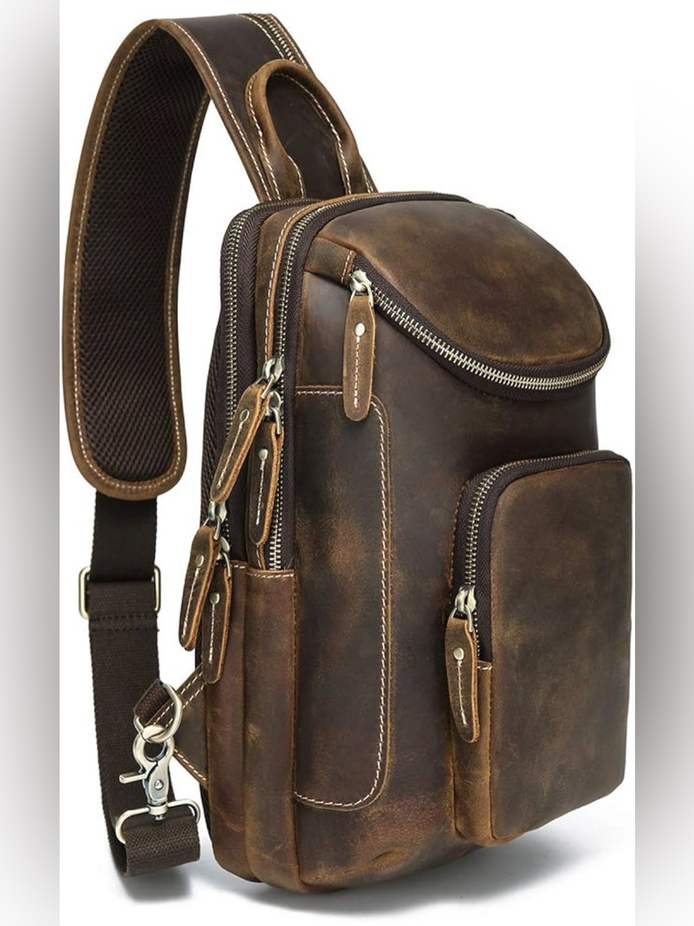 LANNSYNE Vintage Full Grain Leather Sling Bag Crossbody Chest Daypack
Vintage